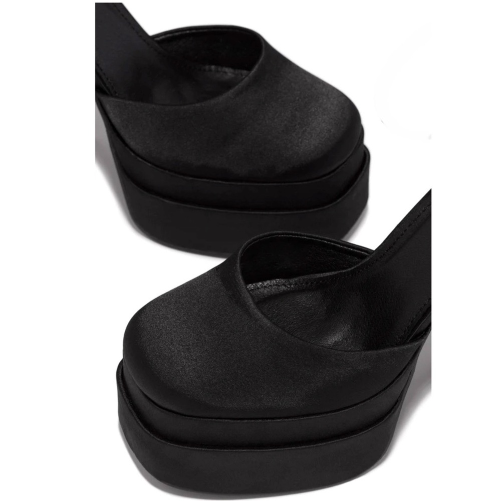 Black Ankle Strap Embellished Double Platform High Heels - Picture 7 of 11